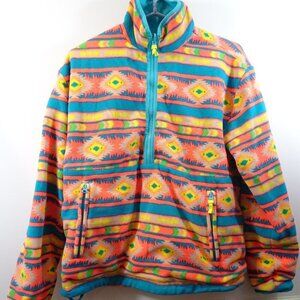 Chubbies Reversible Fleece Pullover Jacket Size XS Bright Color Block Aztec
